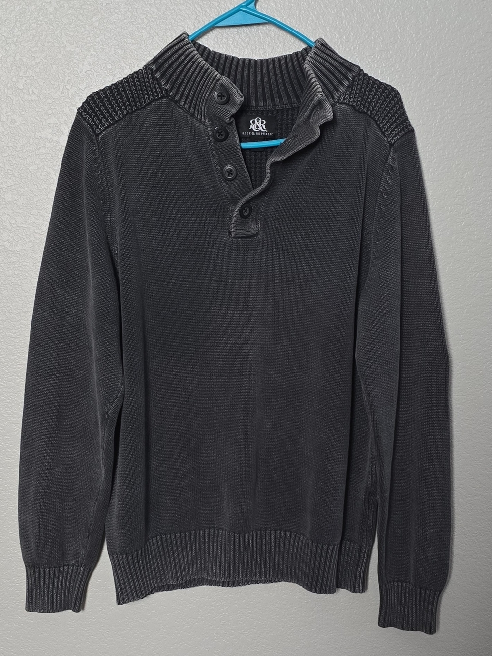 Rock & Republic Men's Charcoal Button-Neck Turtleneck Sweater